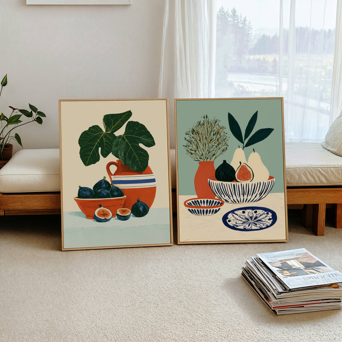 Blue Ceramics & Fruit Print