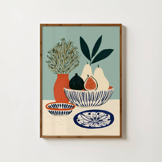 Blue Ceramics & Fruit Print
