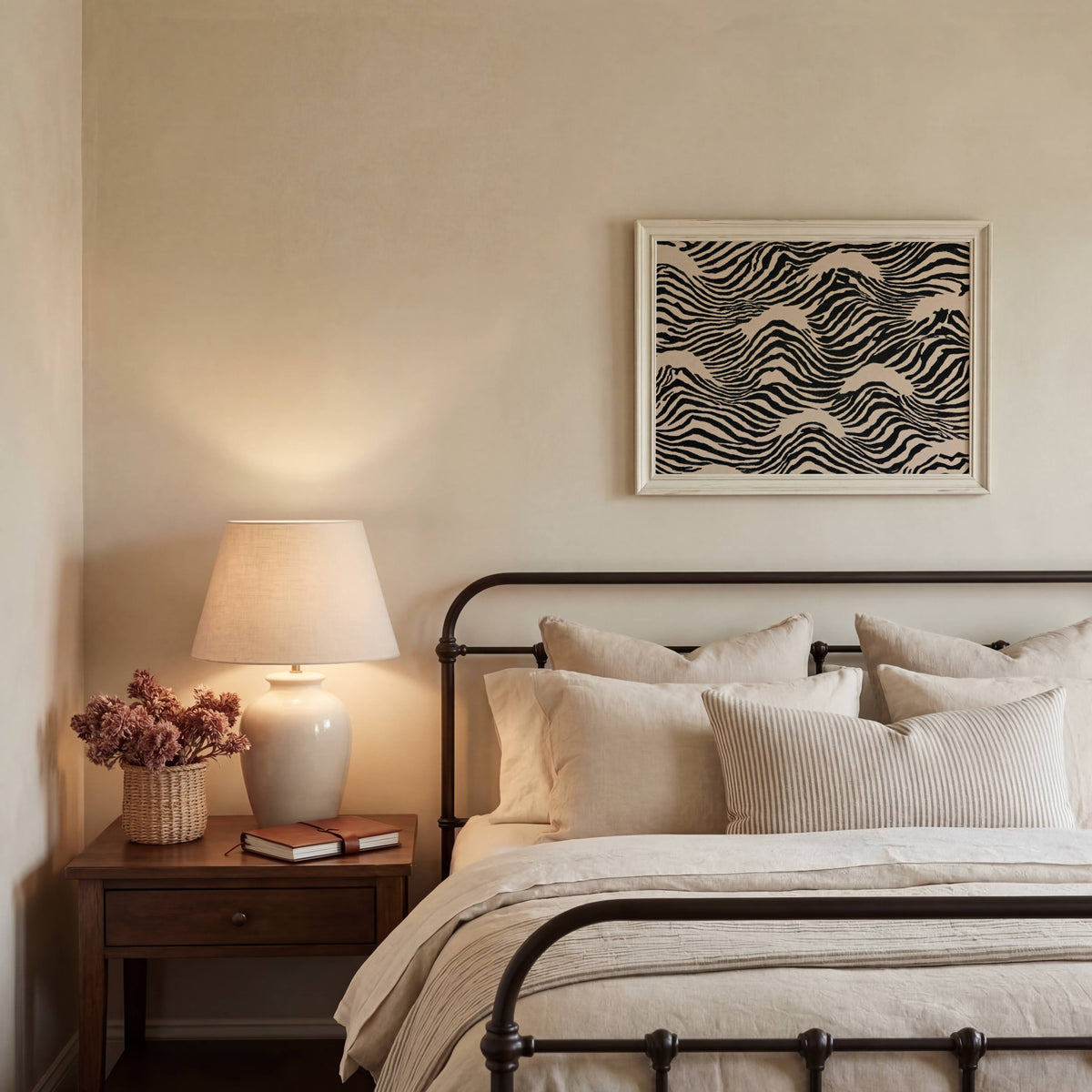 Monochrome Wave Textile Print